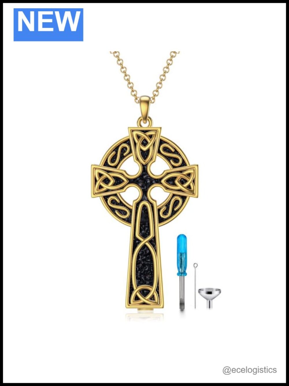 Gold Plated Silver Celtic Cross Ashes Necklace, Cremation Jewelry